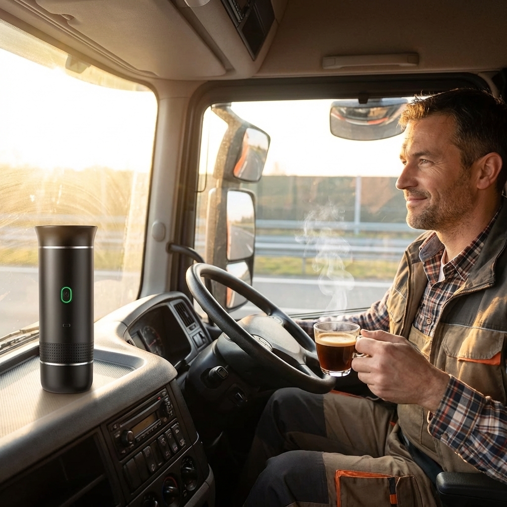 BrewGo - przenośny ekspres do kawy w kabinie kierowcy