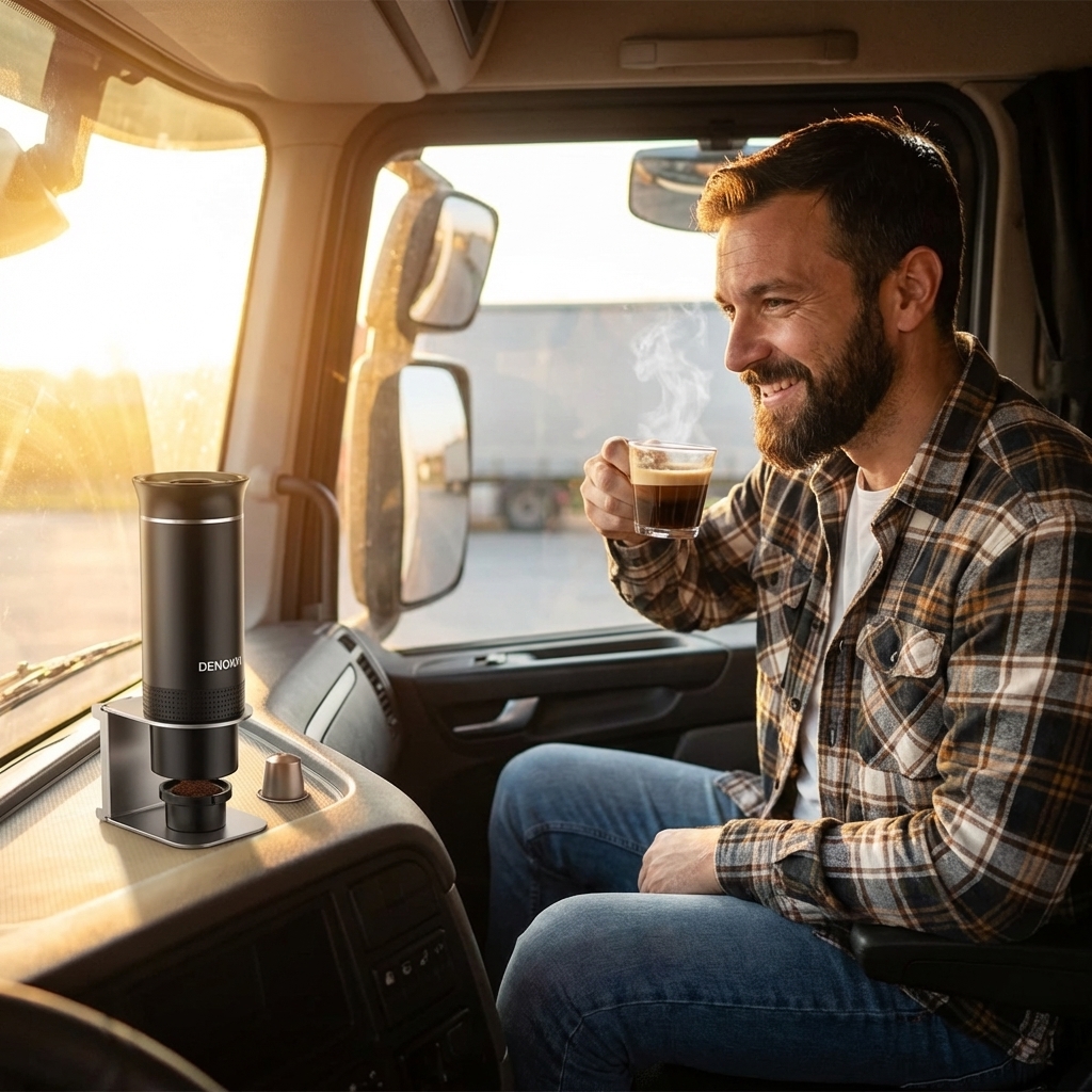 Krok 3 - Kierowca cieszący się świeżym espresso