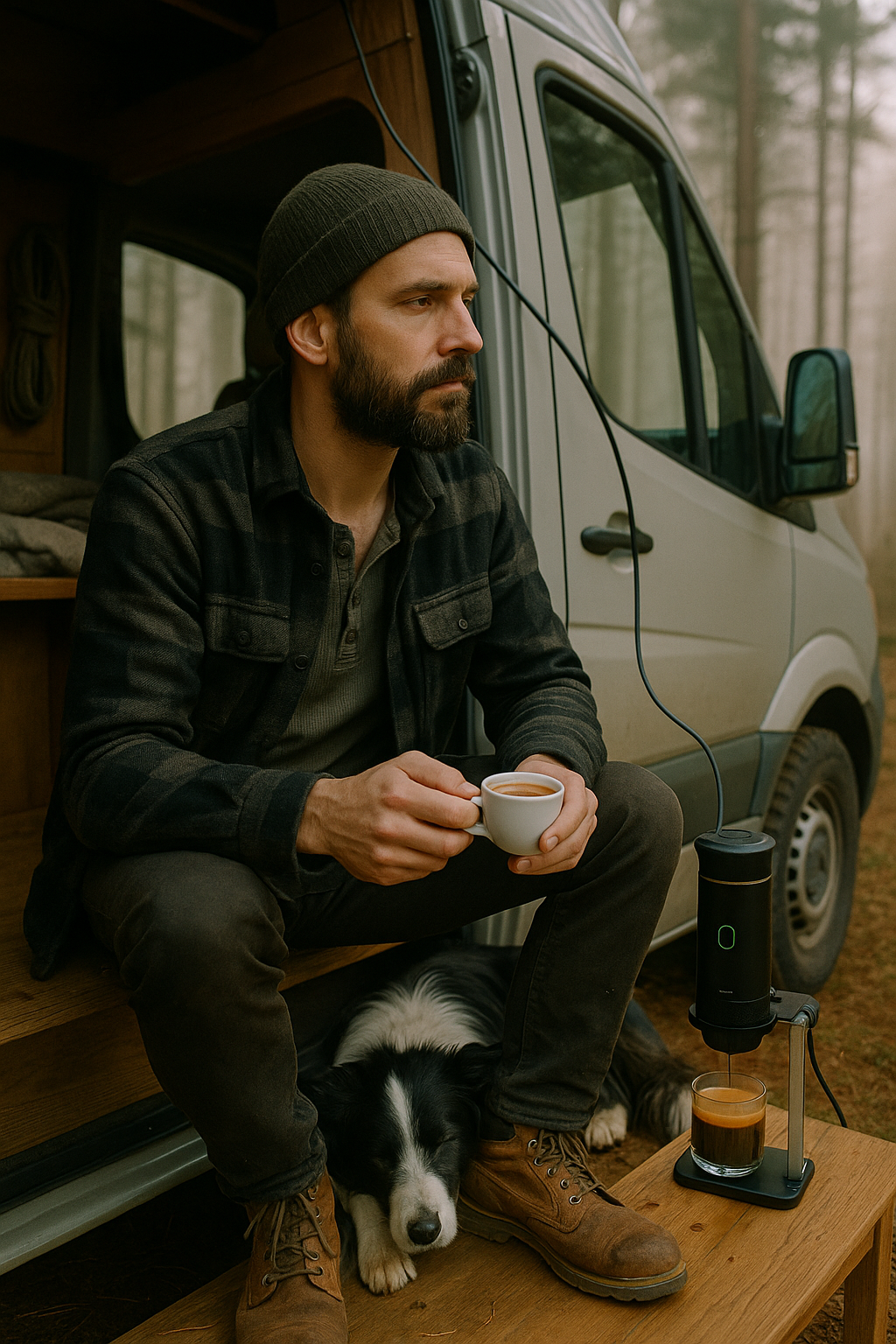 Marcin, 38 lat, van-lifer w drzwiach kampera z border collie i Kafiną