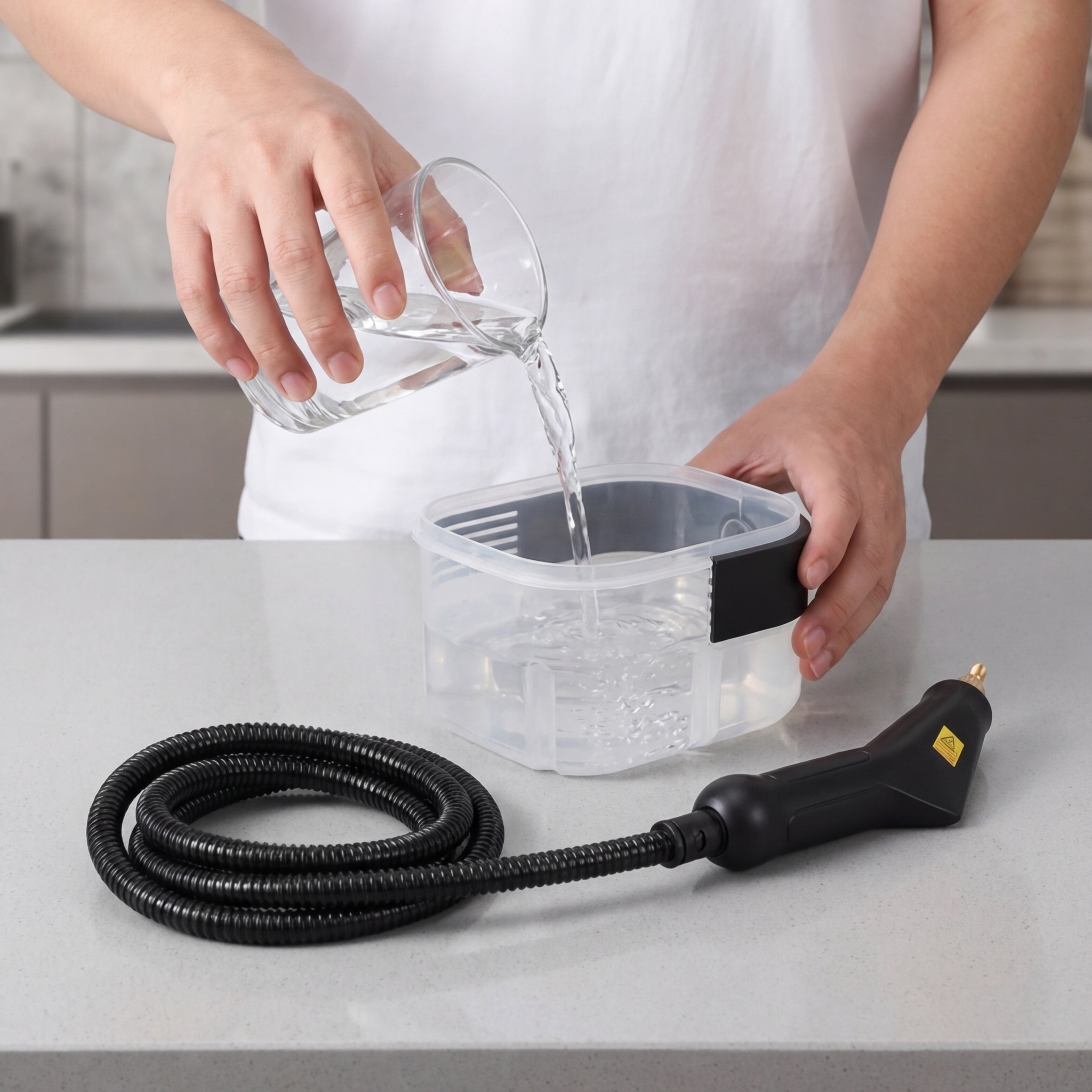 Krok 1 - Nalewanie wody do zbiornika myjki parowej