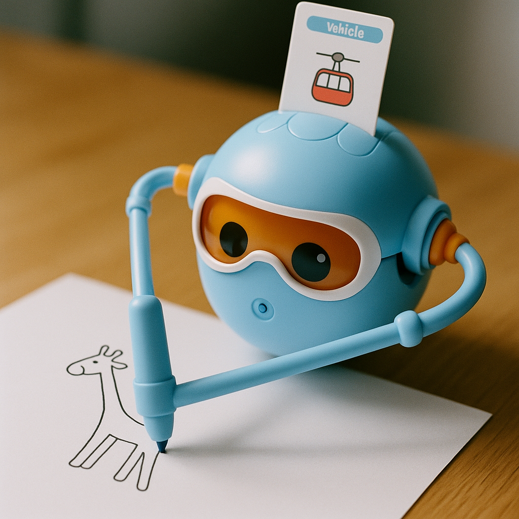 Robot Rysek rysuje na papierze