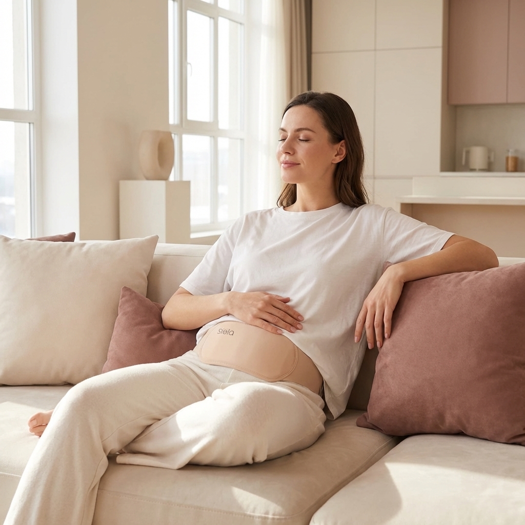 Siela - pas termoterapeutyczny na bóle menstruacyjne - kobieta odczuwająca ulgę