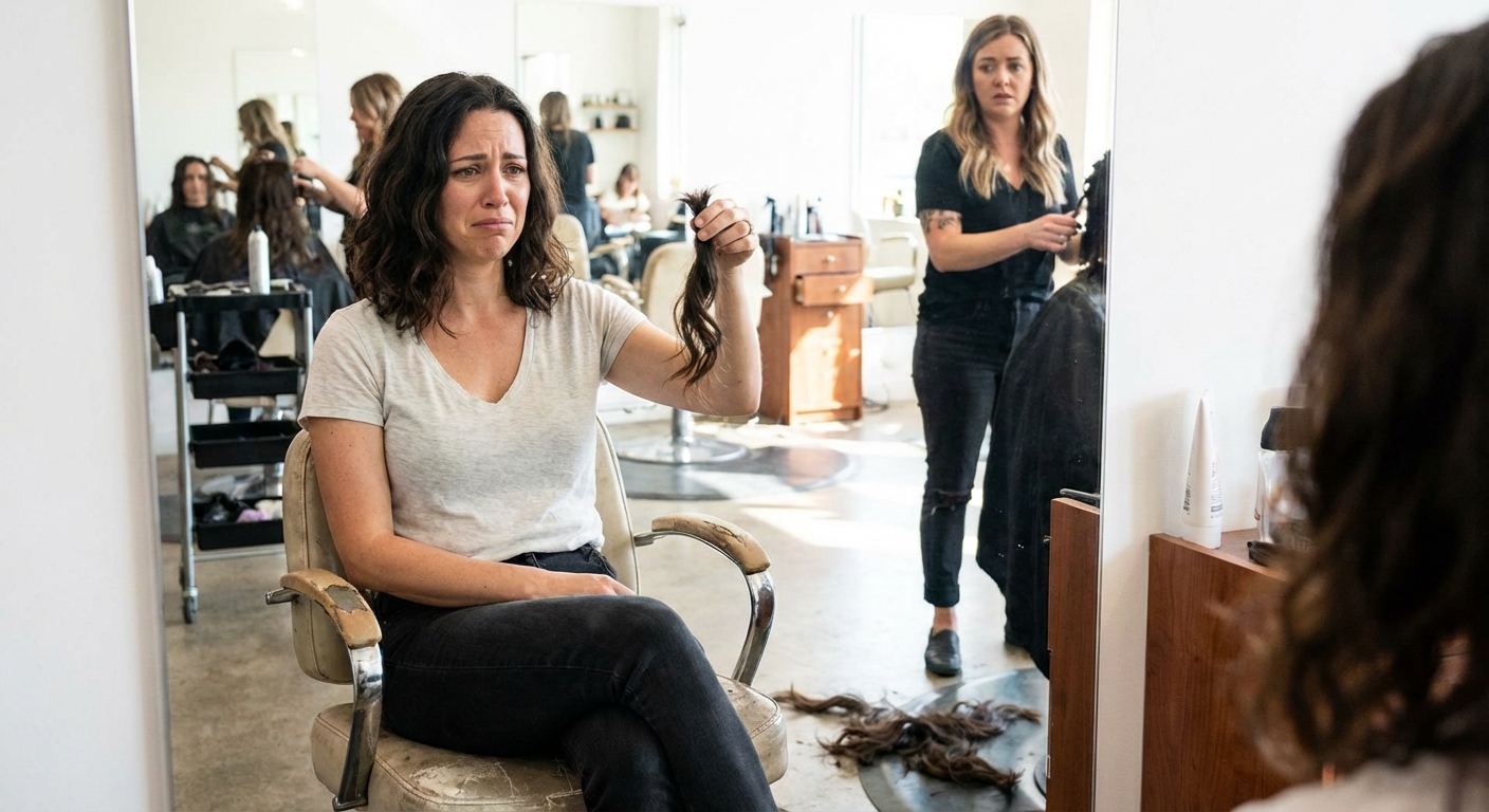 Zniszczone, rozdwojone końcówki włosów wymagające pielęgnacji