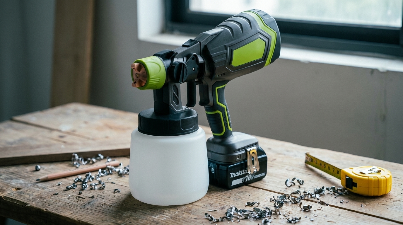 SPRAYCRAFT z akumulatorem Makita 18V na warsztatowym stole