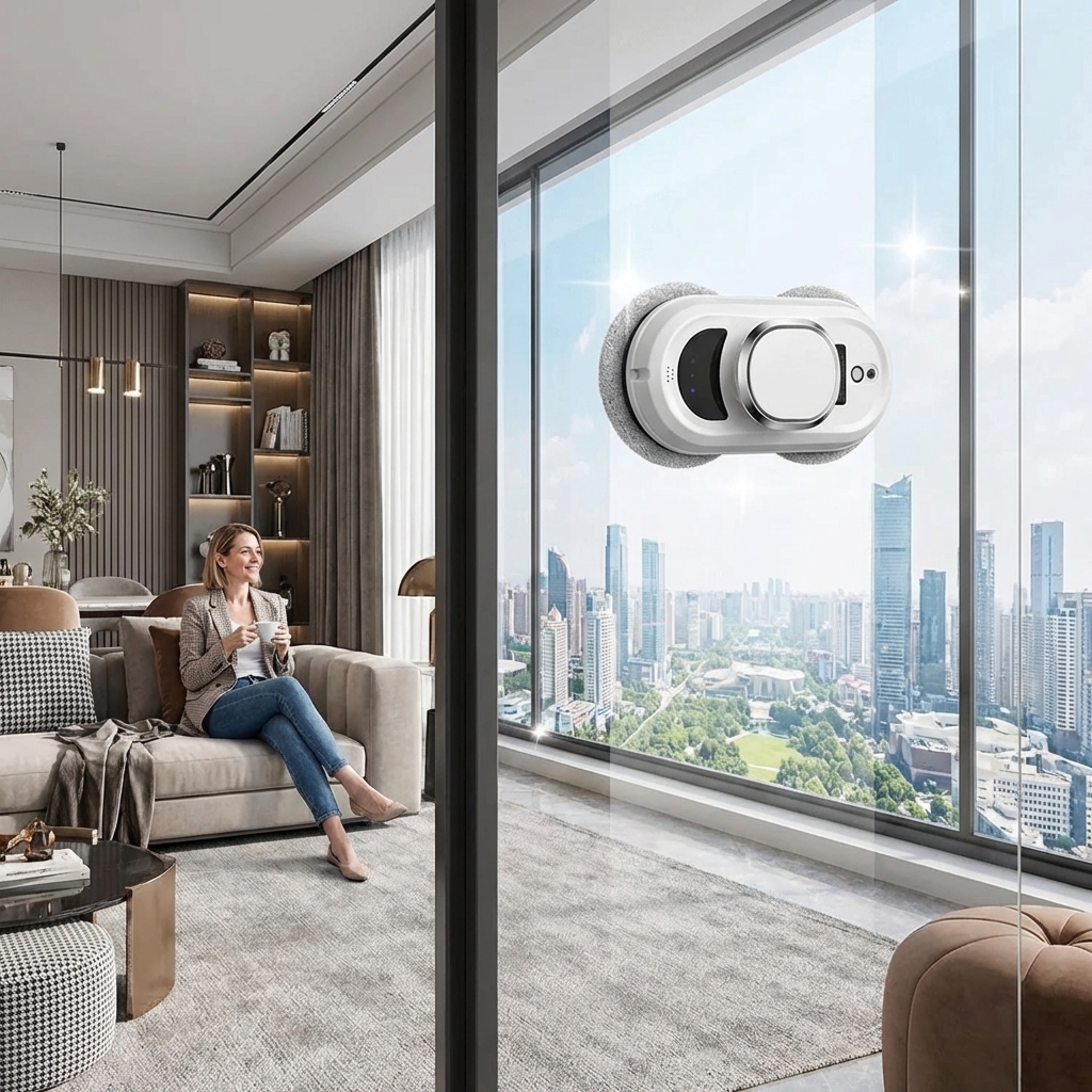 Robot Vitrix do mycia okien w nowoczesnym apartamencie