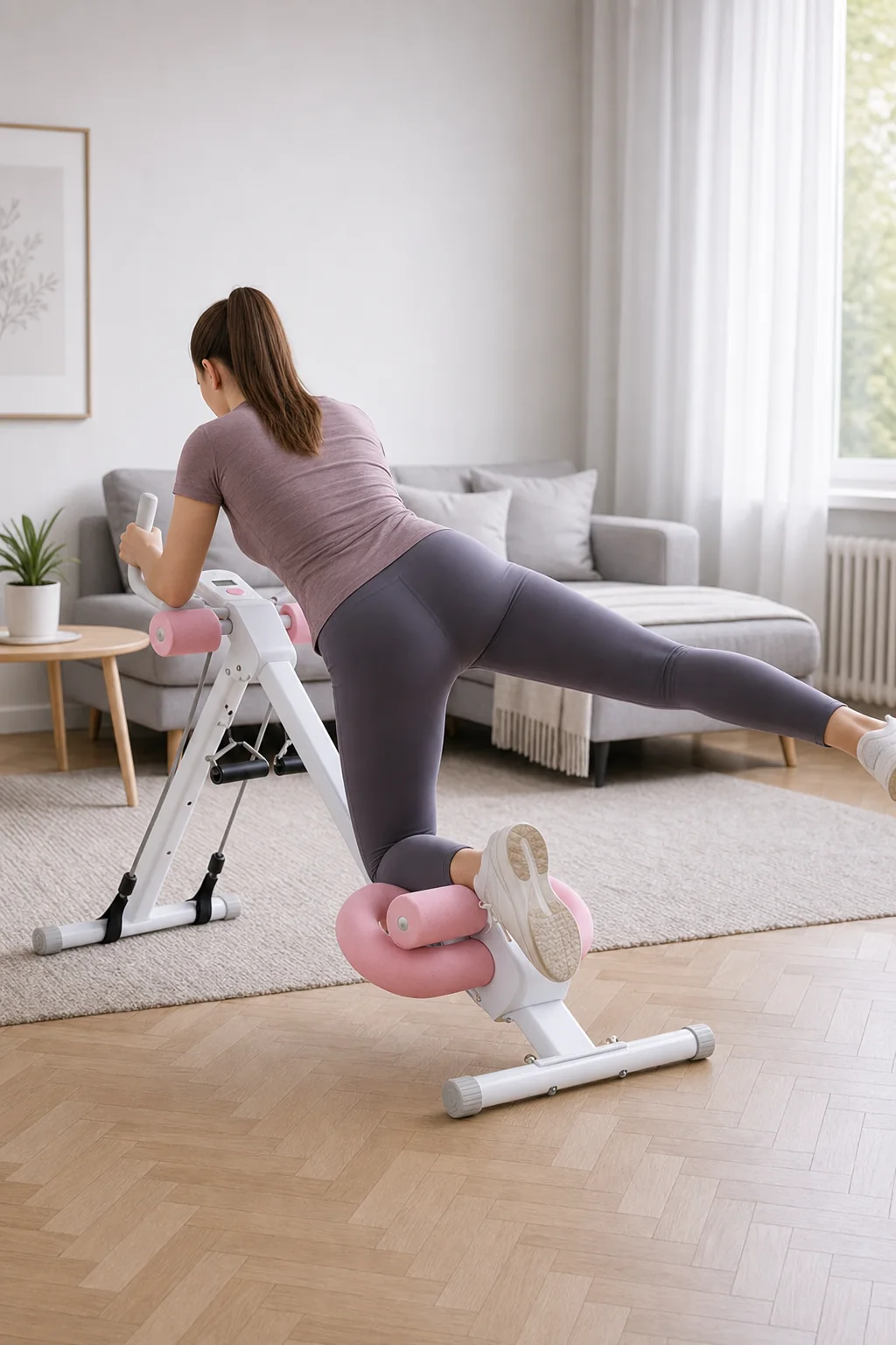 Wariant side leg raise na biało-różowej maszynie