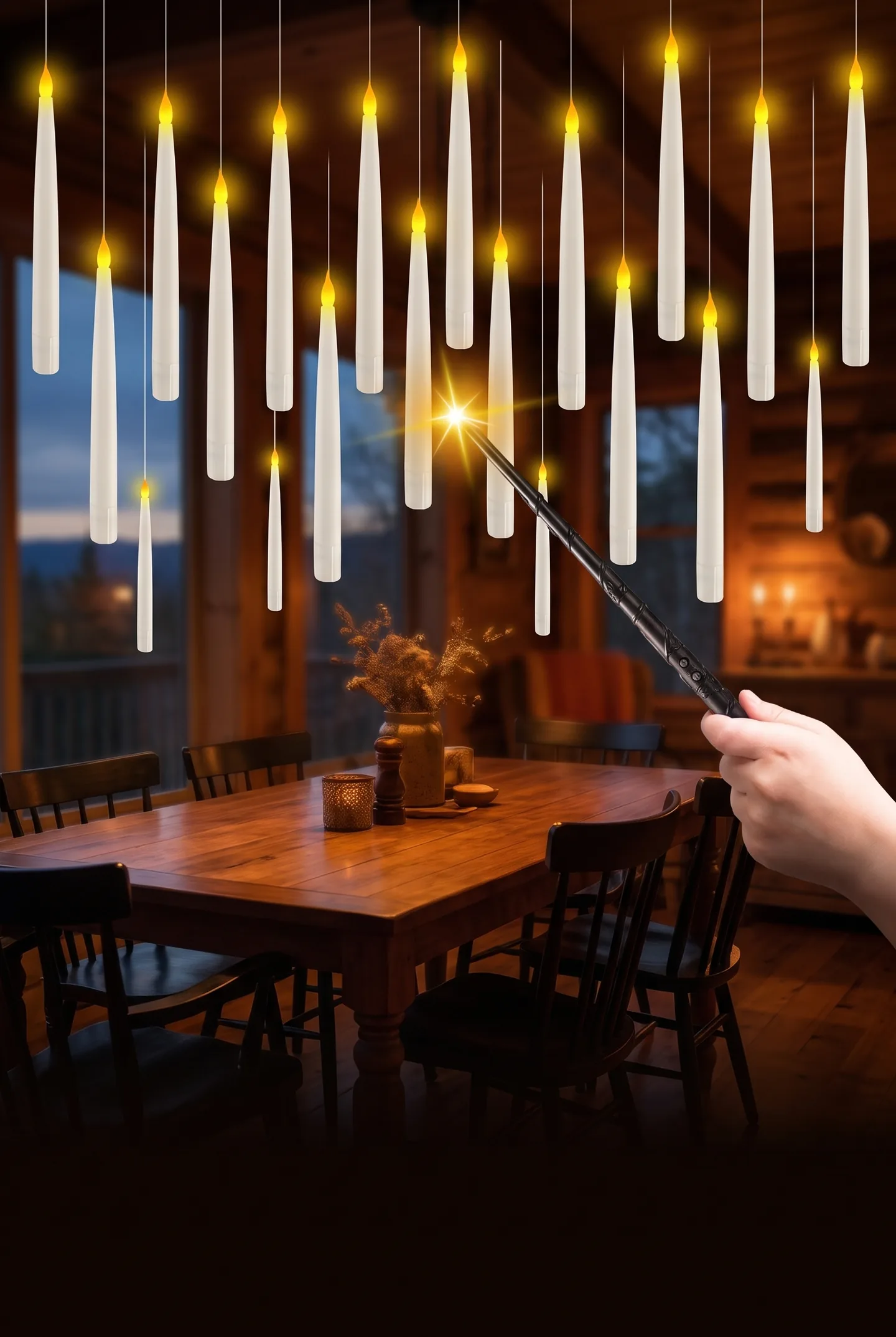 Migotek — Zestaw 12 migoczących świec LED, które zapalasz i gasisz pilotem-różdżką.