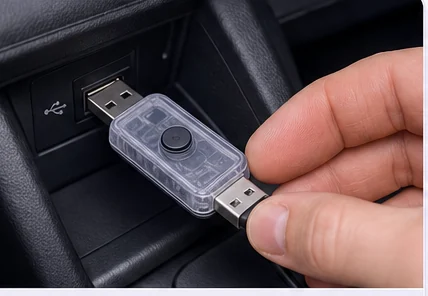 Wpięcie sterownika USB do portu w aucie