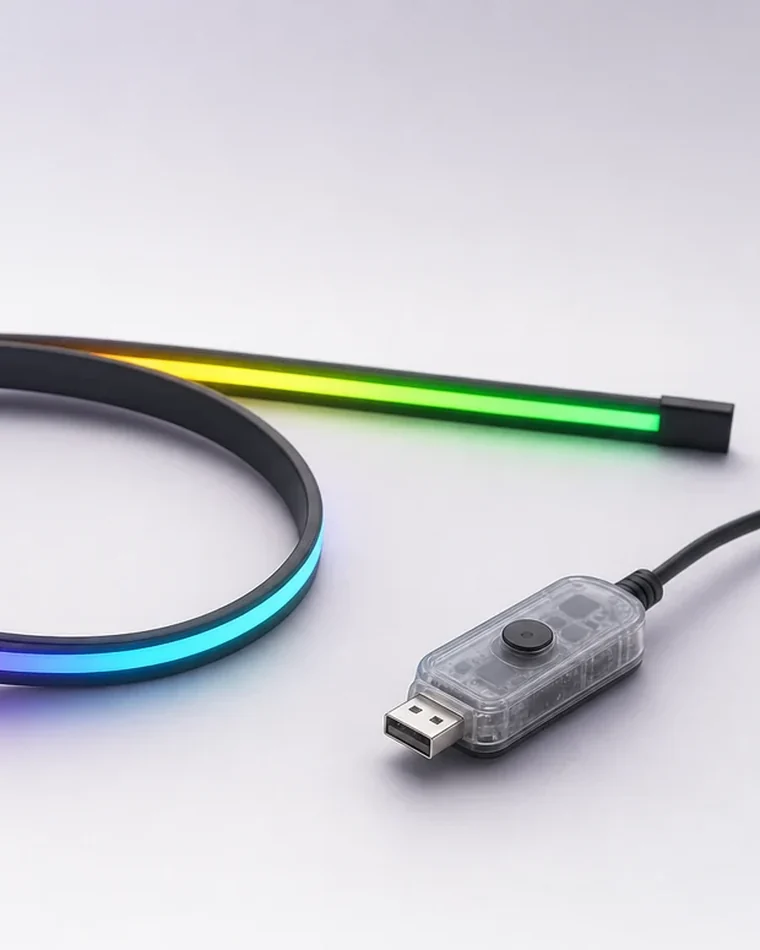 Sterownik USB Poblask z przyciskiem i zakończenie taśmy LED — plug&play