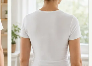 Cienki profil pod białym T-shirtem — Prościk niewidoczny na przodzie