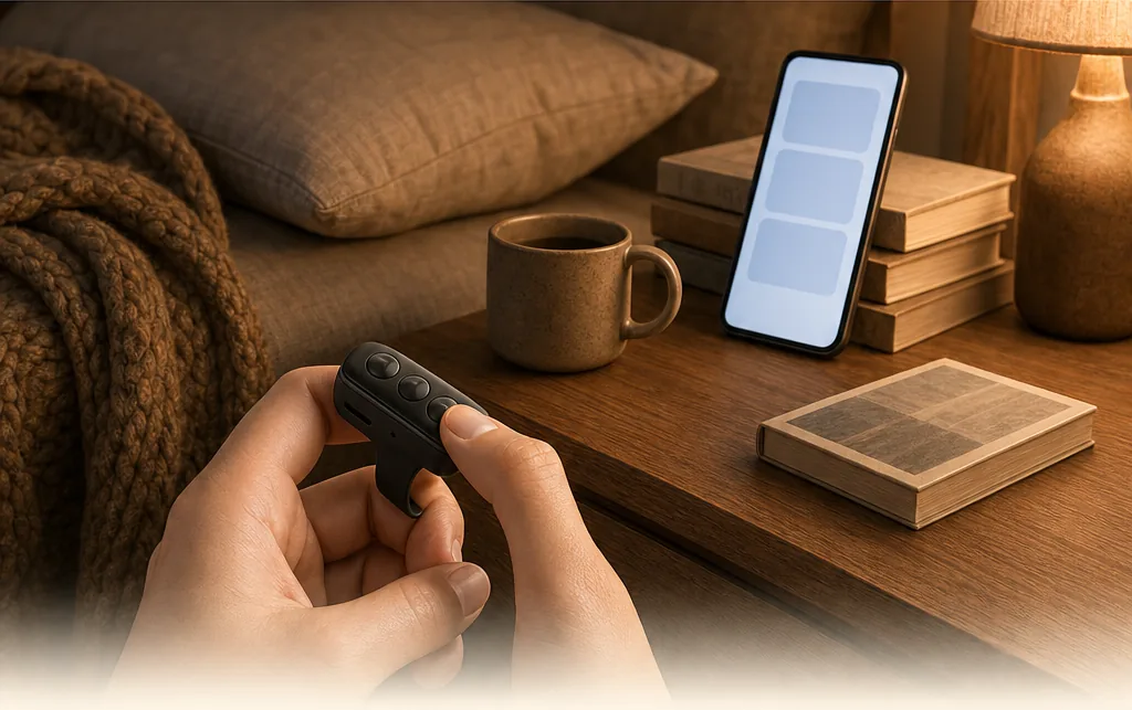 Przewijek — Pierścień-pilot Bluetooth na palec wskazujący.