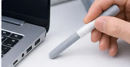 Gąbka flokowana czyści szczeliny przy portach laptopa