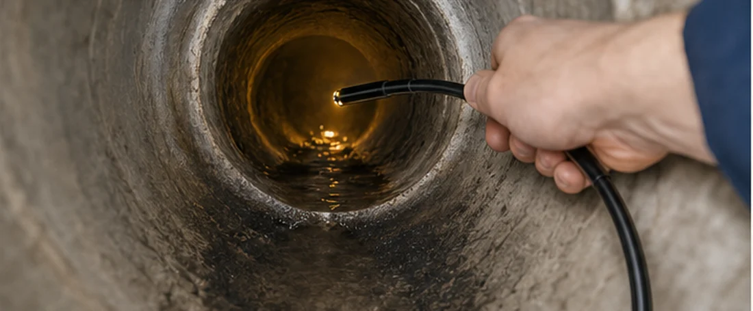 Rury i kanalizacja — sonda wprowadzana w rurę, doświetlone wnętrze
