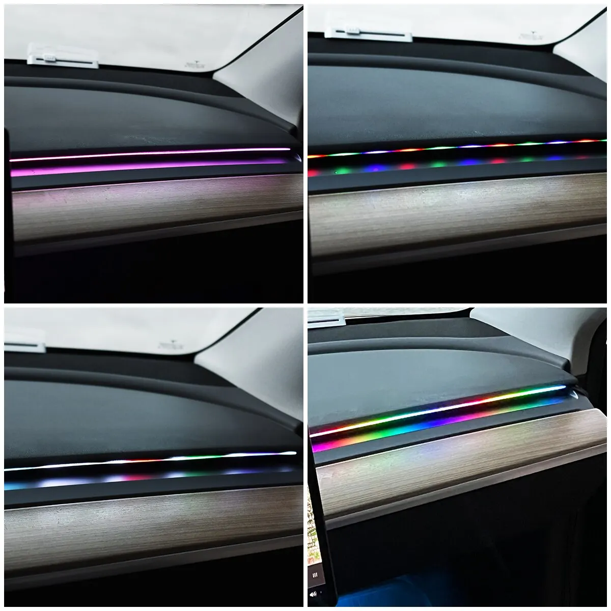 Taśma zamontowana wzdłuż deski rozdzielczej — świeci pełnym RGB