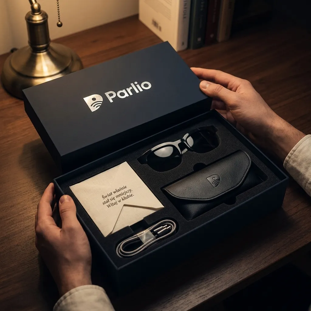 Okulary Parlio w premium opakowaniu z etui i akcesoriami