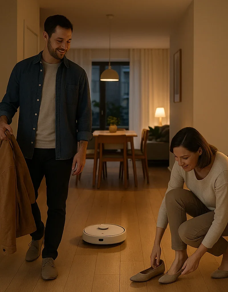 Para wraca do mieszkania, robot Czystosz kończy pracę przy stacji